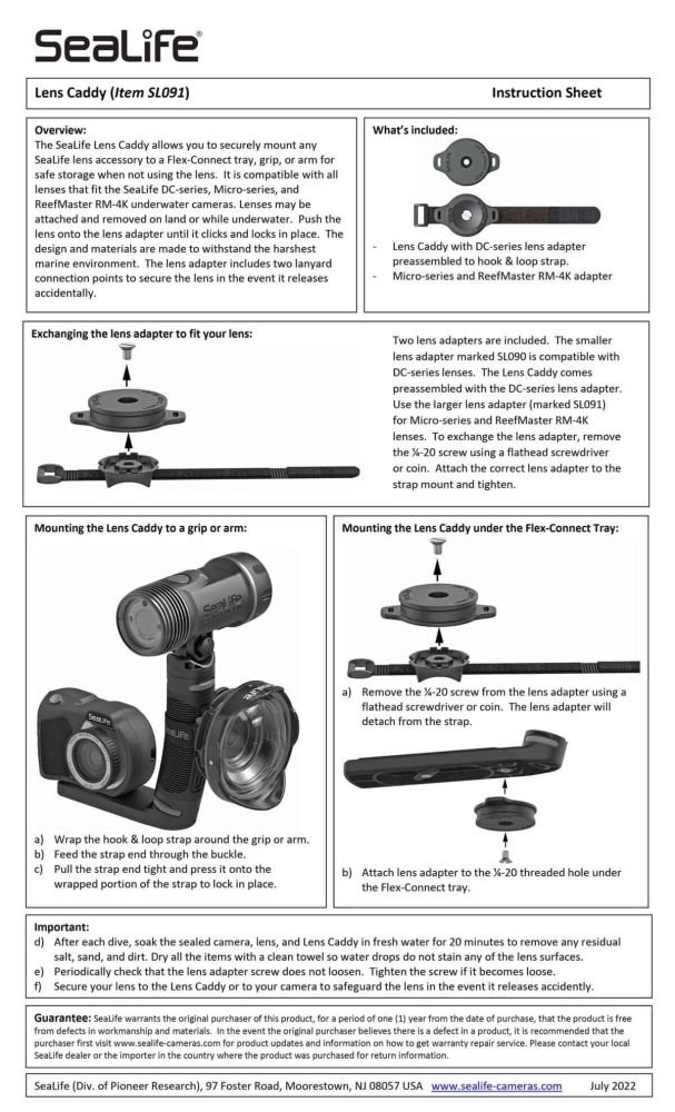 Sealife Lens Caddy For Micro Series, Reefmaster + DC Lenses #SL091 Sealife Lens Caddy For Micro Series, Reefmaster + DC Lenses #SL091