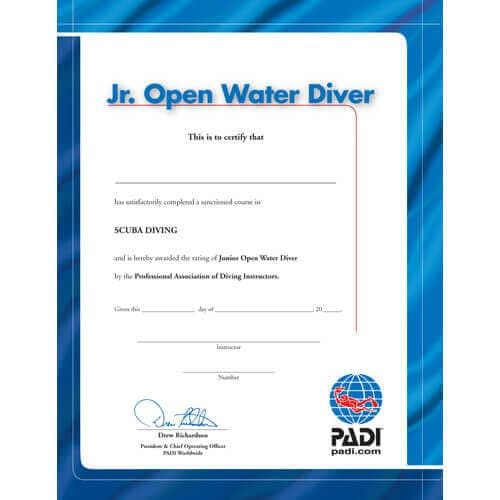 PADI Junior Open Water Diver Wall Certificate