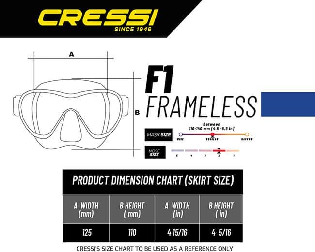Cressi F1 Frameless Single Lens Diving Mask - All Colours
