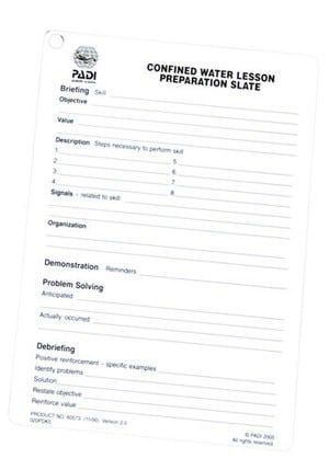 PADI Confined Water Lesson Preparation Slate PADI Confined Water Lesson Preparation Slate