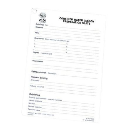 PADI Confined Water Lesson Preparation Slate