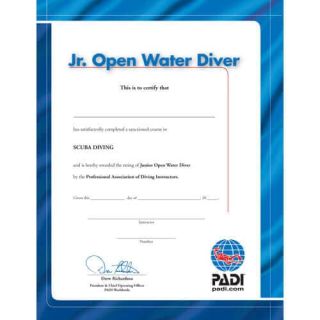 PADI Junior Open Water Diver Wall Certificate