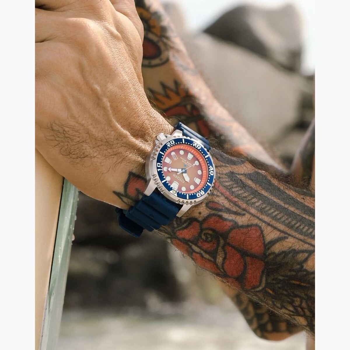Citizen Promaster Diver Watch - Orange Face + Blue Strap BN0169-03X