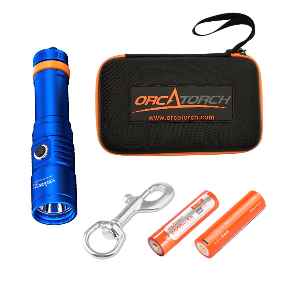 OrcaTorch D710 Dive Torch + FREE Battery Bundle