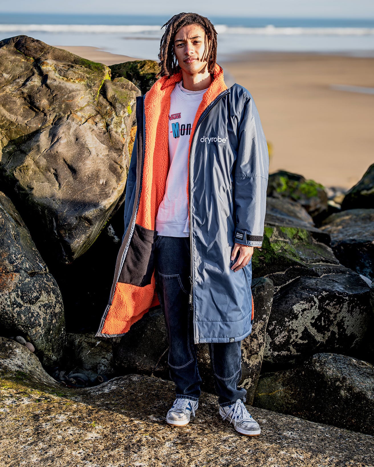 Dryrobe Advance Long Sleeve Changing Robe | Grey & Orange