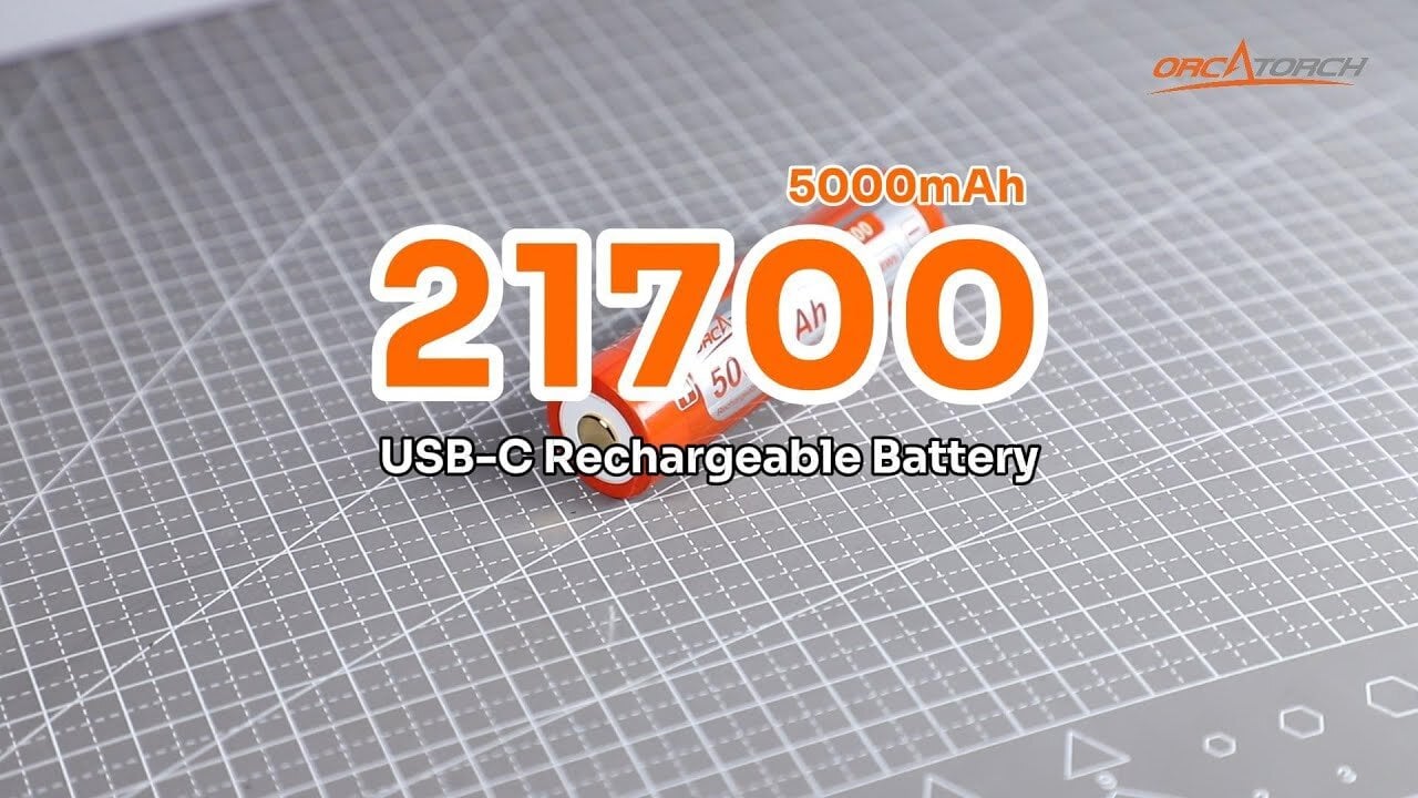OrcaTorch Li-Ion 21700 USB-C Rechargeable 5000mah Battery