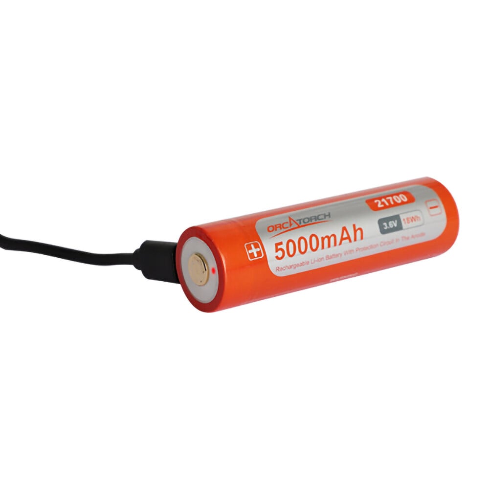 OrcaTorch Li-Ion 21700 USB-C Rechargeable 5000mah Battery