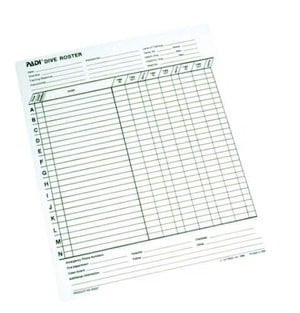 PADI Dive Roster Slate PADI Dive Roster Slate