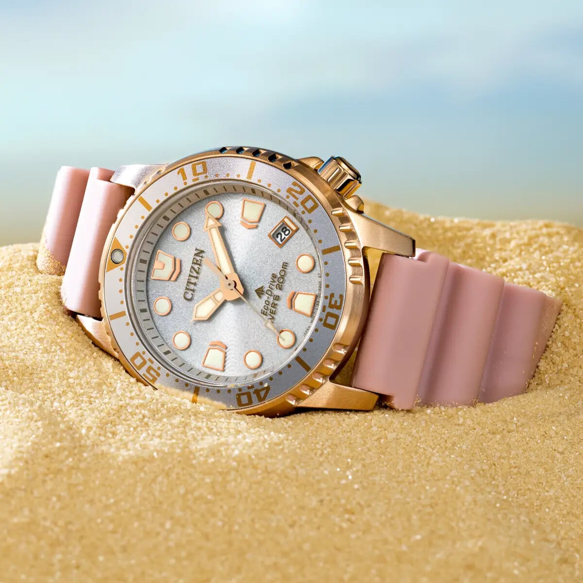 Citizen Ladies Divers Watch - Grey/Gold + Pink Strap EO2023-00A