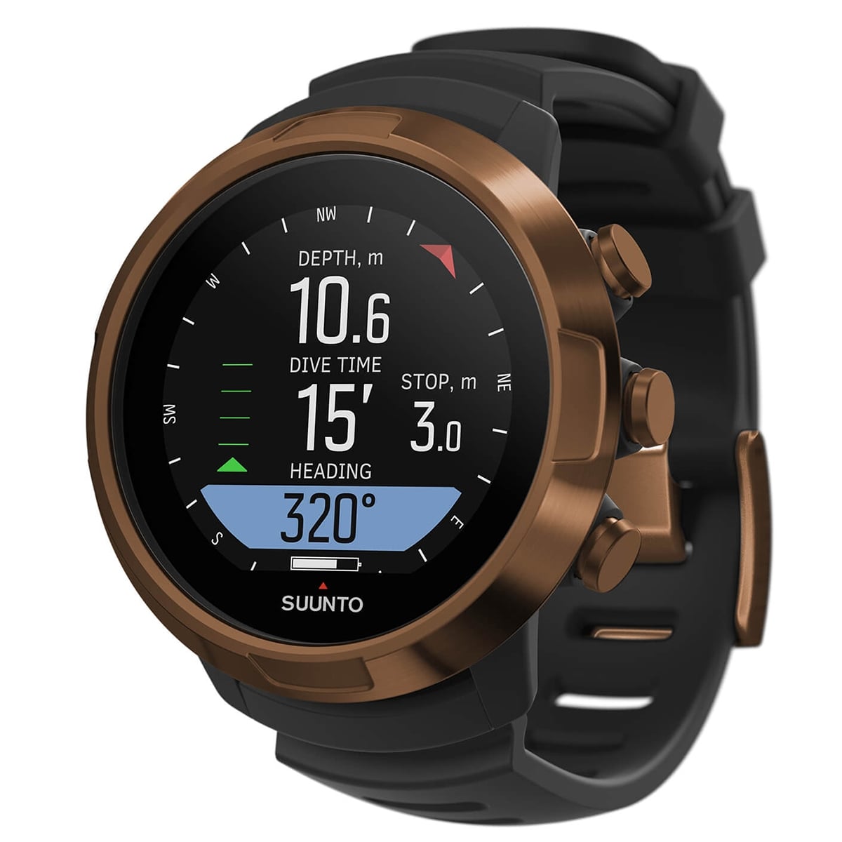 Suunto D5 Copper Dive Computer - Copper Finish + Black Strap