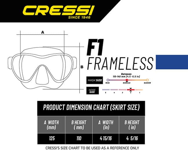 Cressi F1 Frameless Single Lens Diving Mask - All Colours