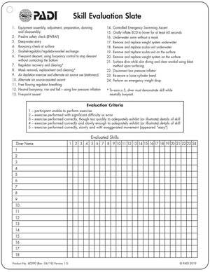 PADI SKill Evaluation Slate #60290 PADI SKill Evaluation Slate #60290