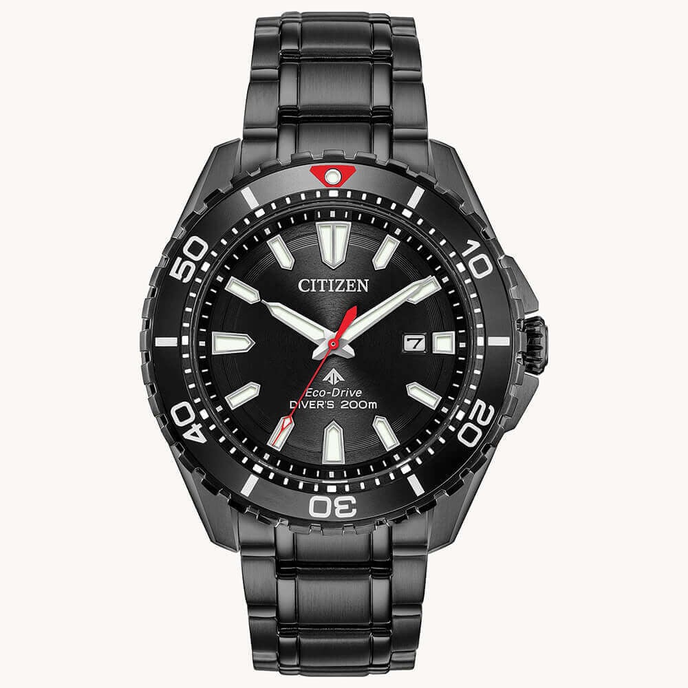 Citizen Mens Black Stainless Steel Divers Watch - BN0195-54E