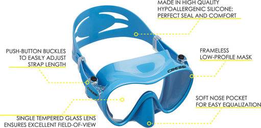 Cressi F1 Frameless Single Lens Diving Mask - All Colours