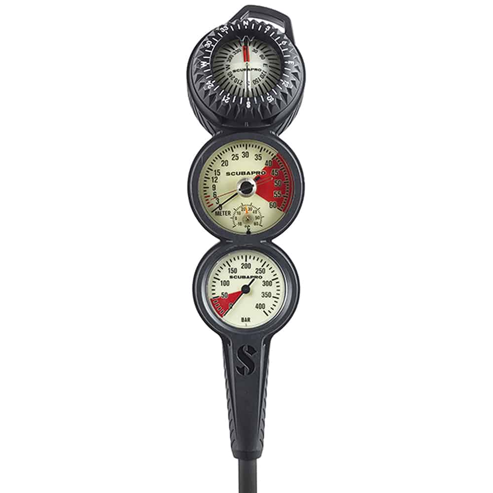 Scubapro 3 Inline 3 Gauge Console - Depth, Contents & Compass