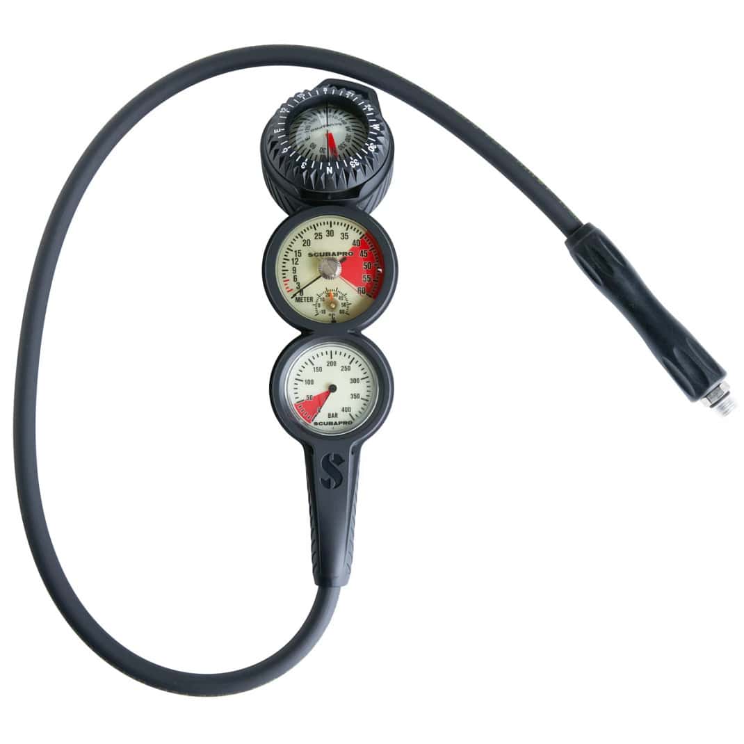 Scubapro 3 Inline 3 Gauge Console - Depth, Contents & Compass