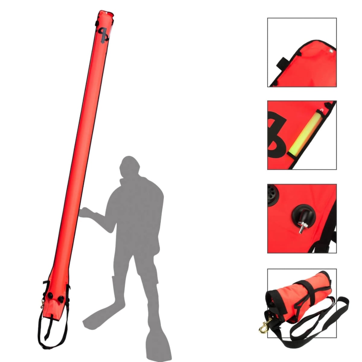 AP Diving 3m Self Sealing SMB Hi Viz Red With EasyFil Adapter